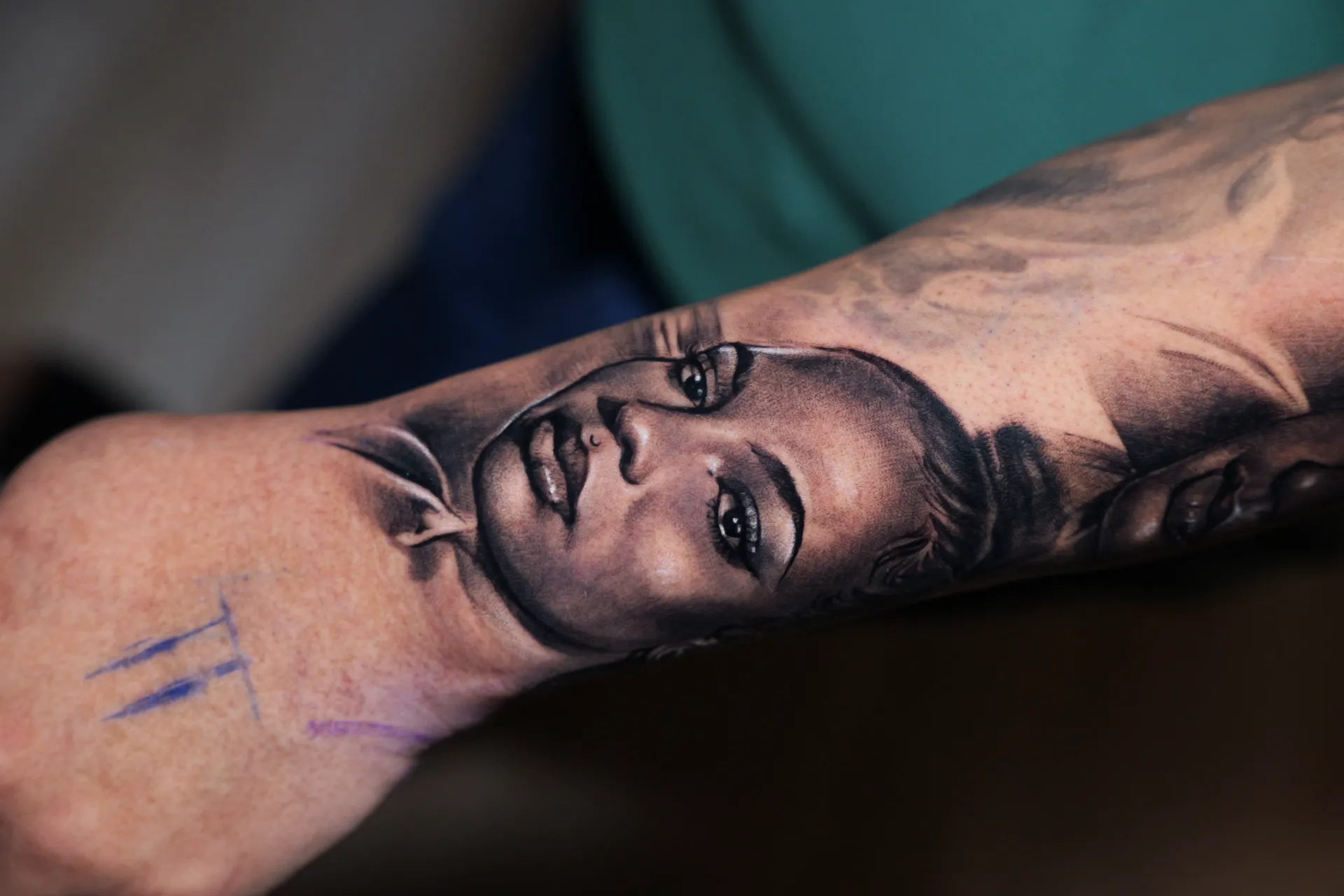 Black-and-grey realism portrait of a woman on the forearm — Hector Rodriguez Goderich